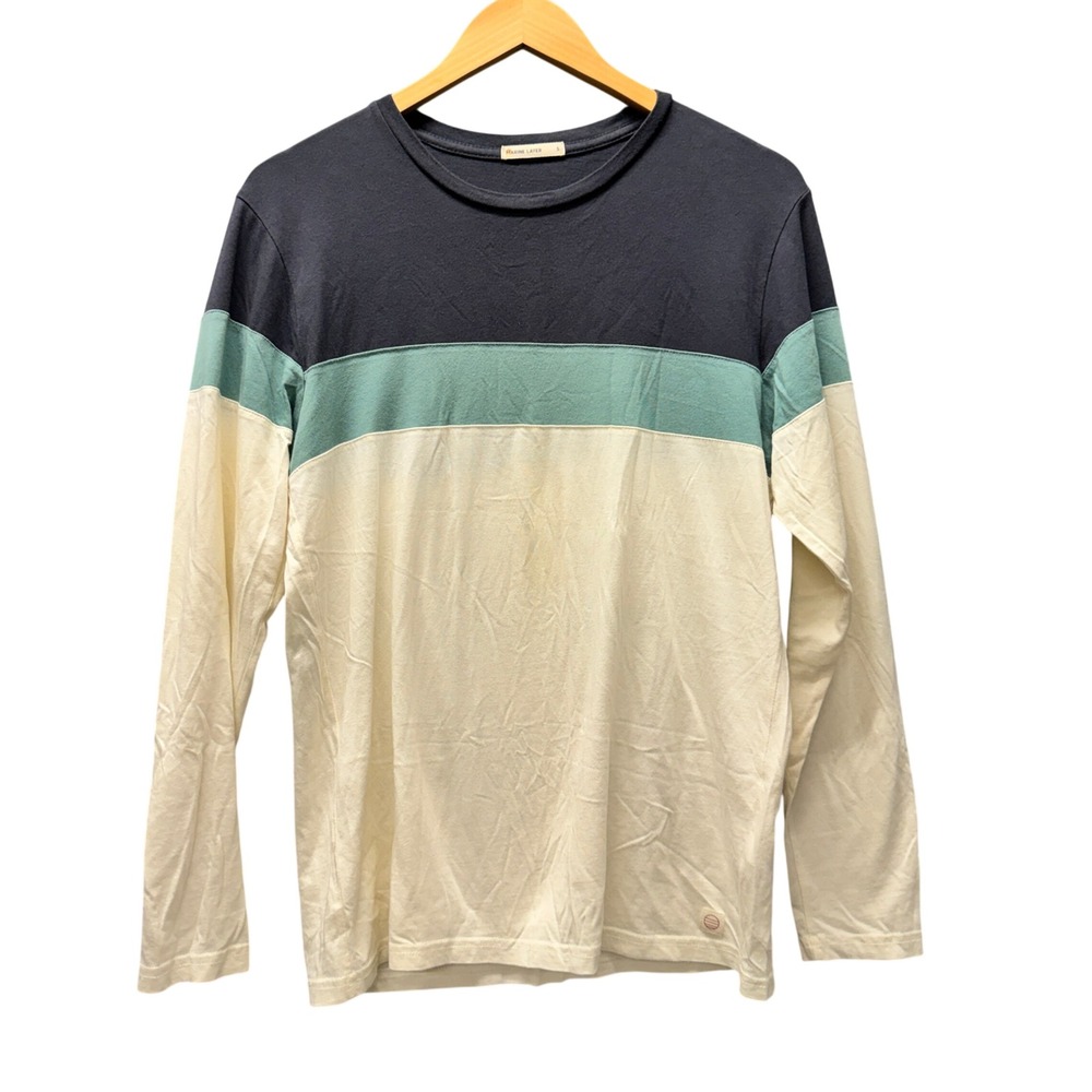 Marine Layer T-Shirt Long Sleeve Mens Small Colorblock Blue‎ Cream Jacob Tee